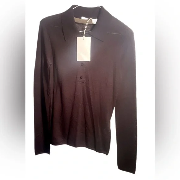 NWT Filippa K black knit sheer lightweight day 2 nite polo long sleeve sweater S - Picture 2 of 6